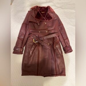 Versace Burgundy shearling Leather Trench Coat